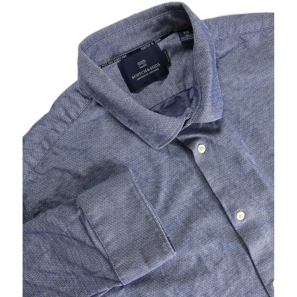 Scotch & Soda Mens XL Blue GEOMETRIC  Patterned Long-Sleeve Button-Up Shirt